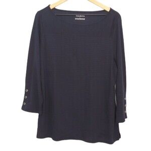 Talbots Navy 100% Supima Cotton Textured Blouse Size Large NWOT